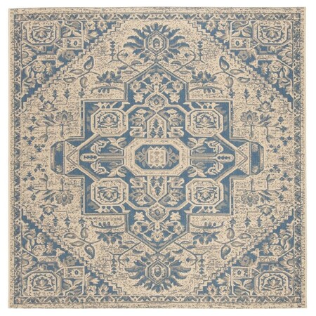 Safavieh 4 x 4 ft. Beach House Power Loomed Square Area Rug Blue & Creme BHS138M-4SQ